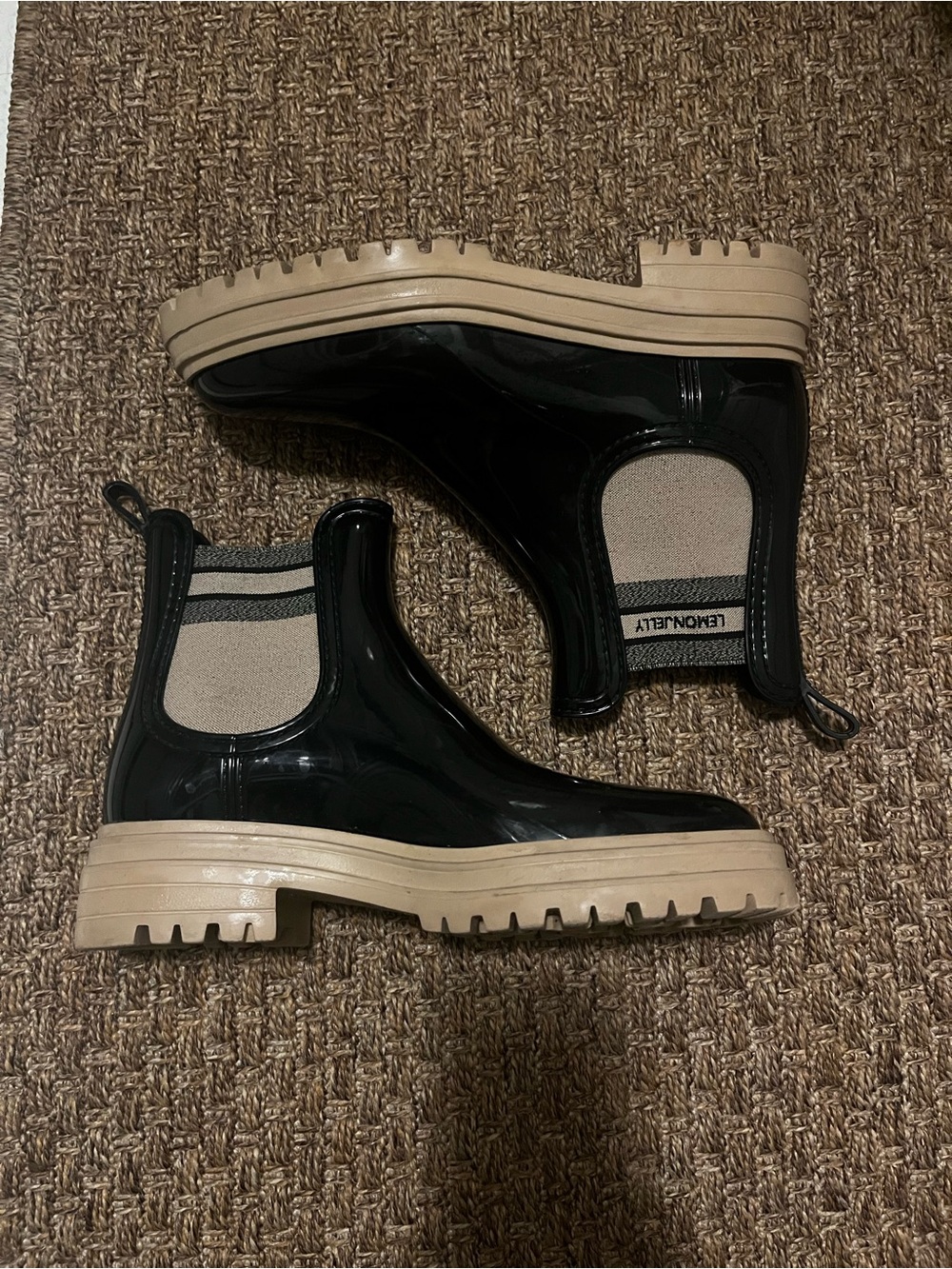 Black Lemon Jelly Rain Boot with Cream Lug Sole
